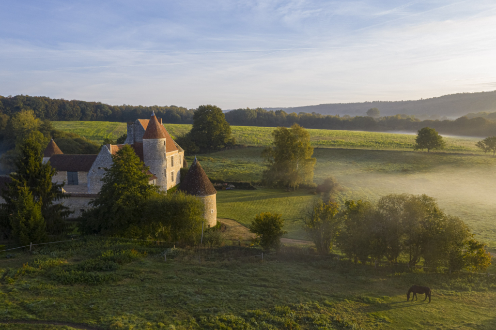 Le manoir de Vaujours à Rémalard. Niché au creux d’un vallon que dominent les bois de Voré d’une part et ceux de Saint Laurent de l’autre, entre Rémalard et Le Mage, Vaujours ne se laisse pas voir facilement. C’est l’un des plus beaux manoirs du Perche, fièrement campé entre cour et jardin, au milieu de son enceinte dont trois tours sur quatre marquent encore les angles. Tel qu’il se présente aujourd’hui, le manoir offre, sur cour, une exceptionnelle façade renaissance alors que celle ouvrant sur le jardin est plus sobre. Dans tous les cas les appuis de fenêtre ont été abaissés au XVIIIe siècle pour laisser pénétrer davantage de lumière. Jusque dans les années soixante, Vaujours était une ferme. Il fut, avec l’Angenardière et la Vove, l’un des premiers manoirs restaurés dans le Perche par des propriétaires passionnés qui ont su lui redonner son lustre d’antan. Photographie extraite du projet photographique "les manoirs du Perche"